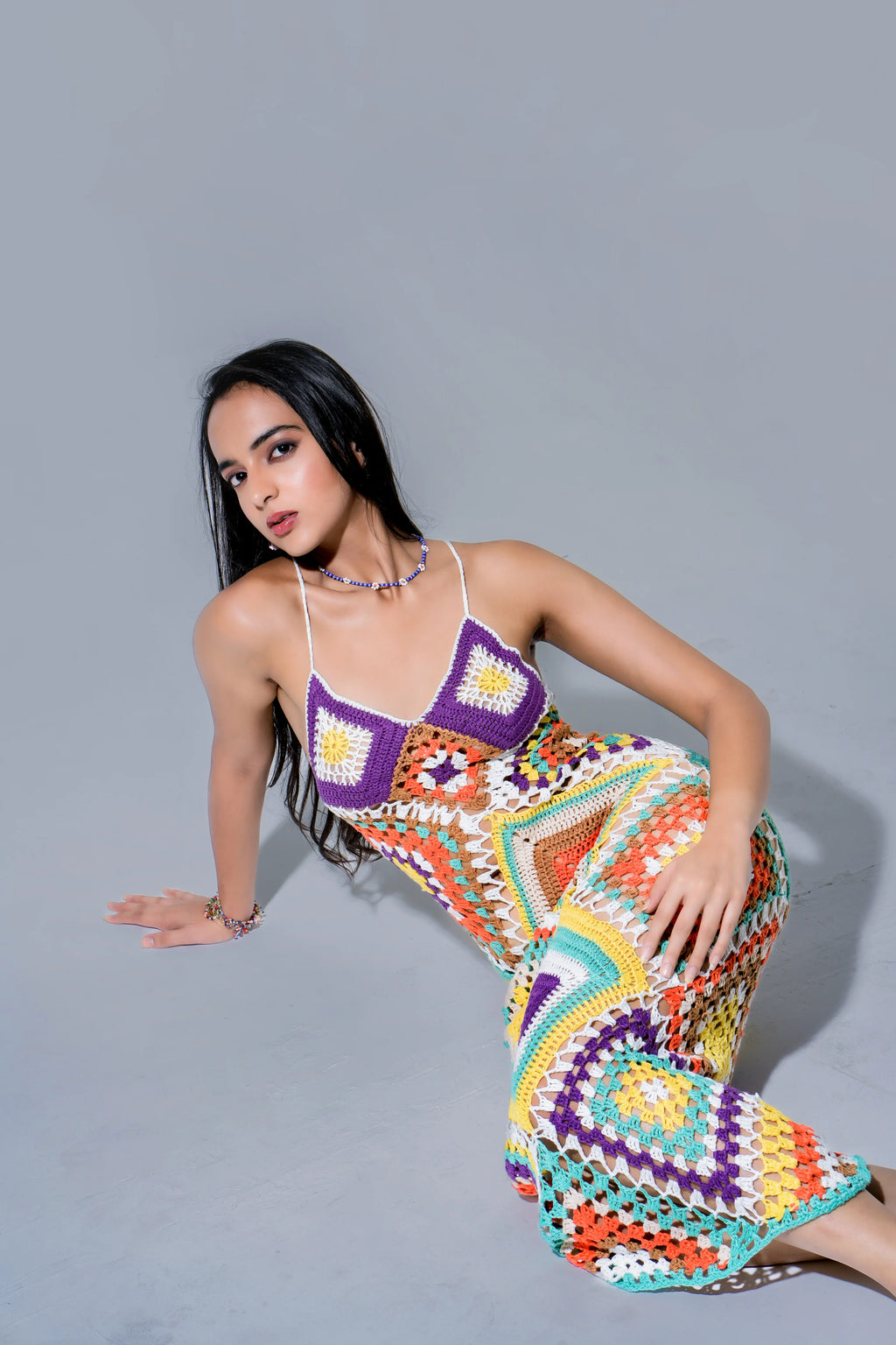 IVY CONFETTI CROCHET BACKLESS MIDI DRESS