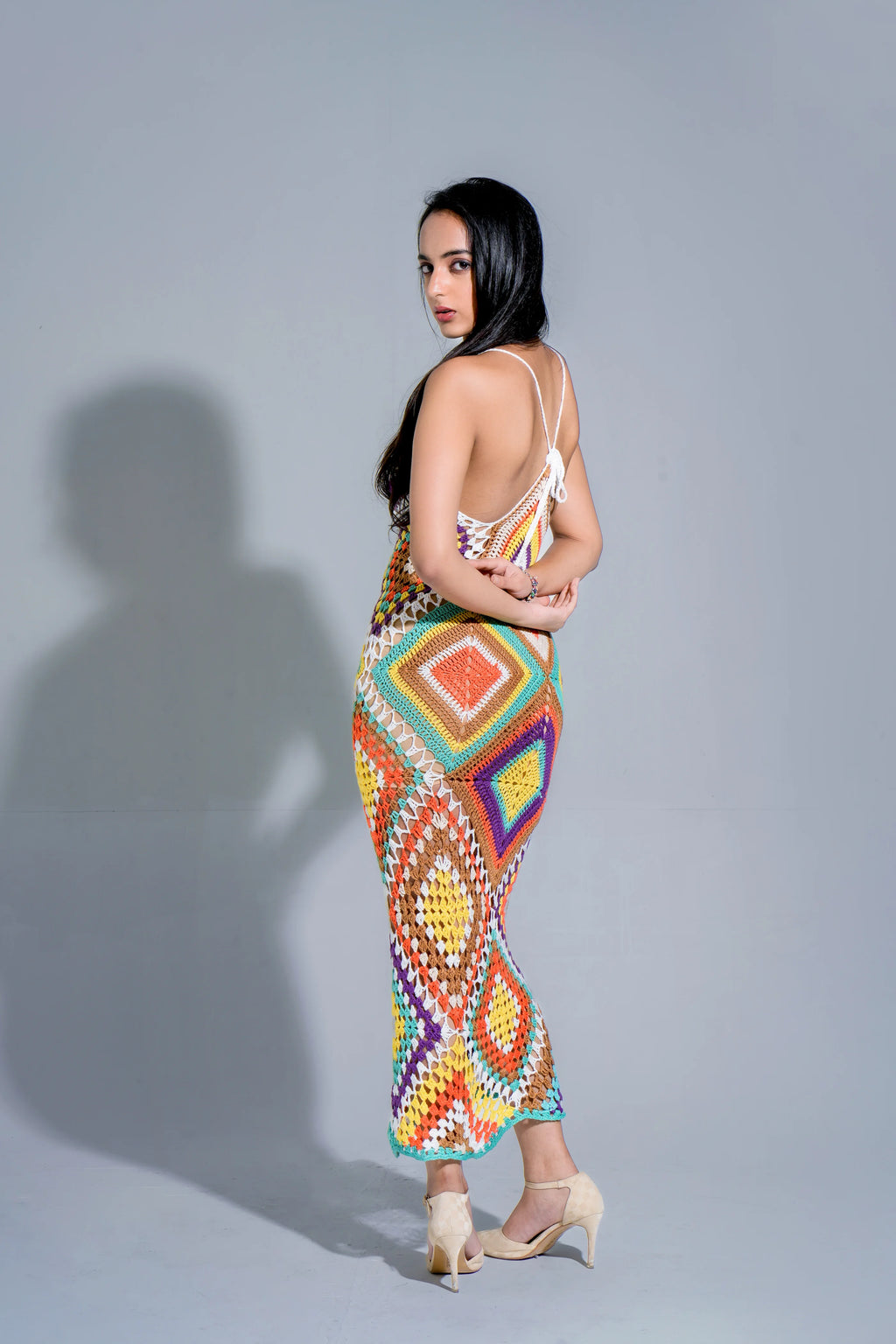 IVY CONFETTI CROCHET BACKLESS MIDI DRESS