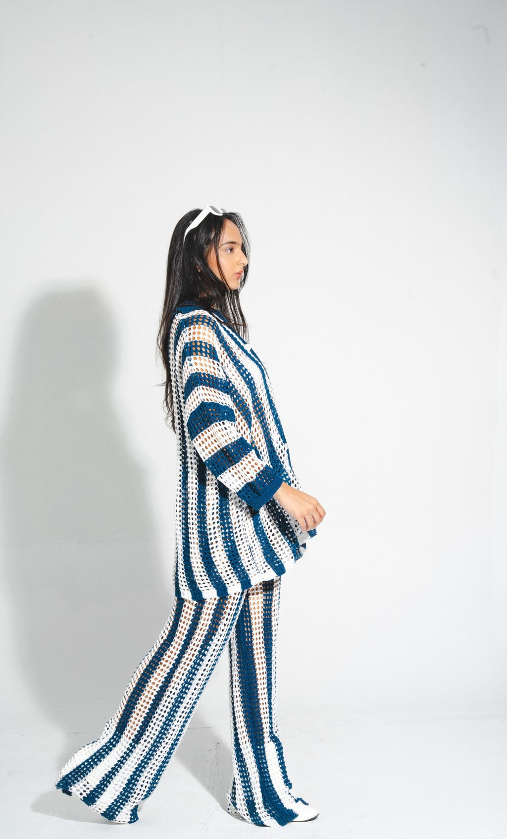 Sheer crochet coverup set for women — Maeve striped co-ord, premium handcrafted vacation wear.