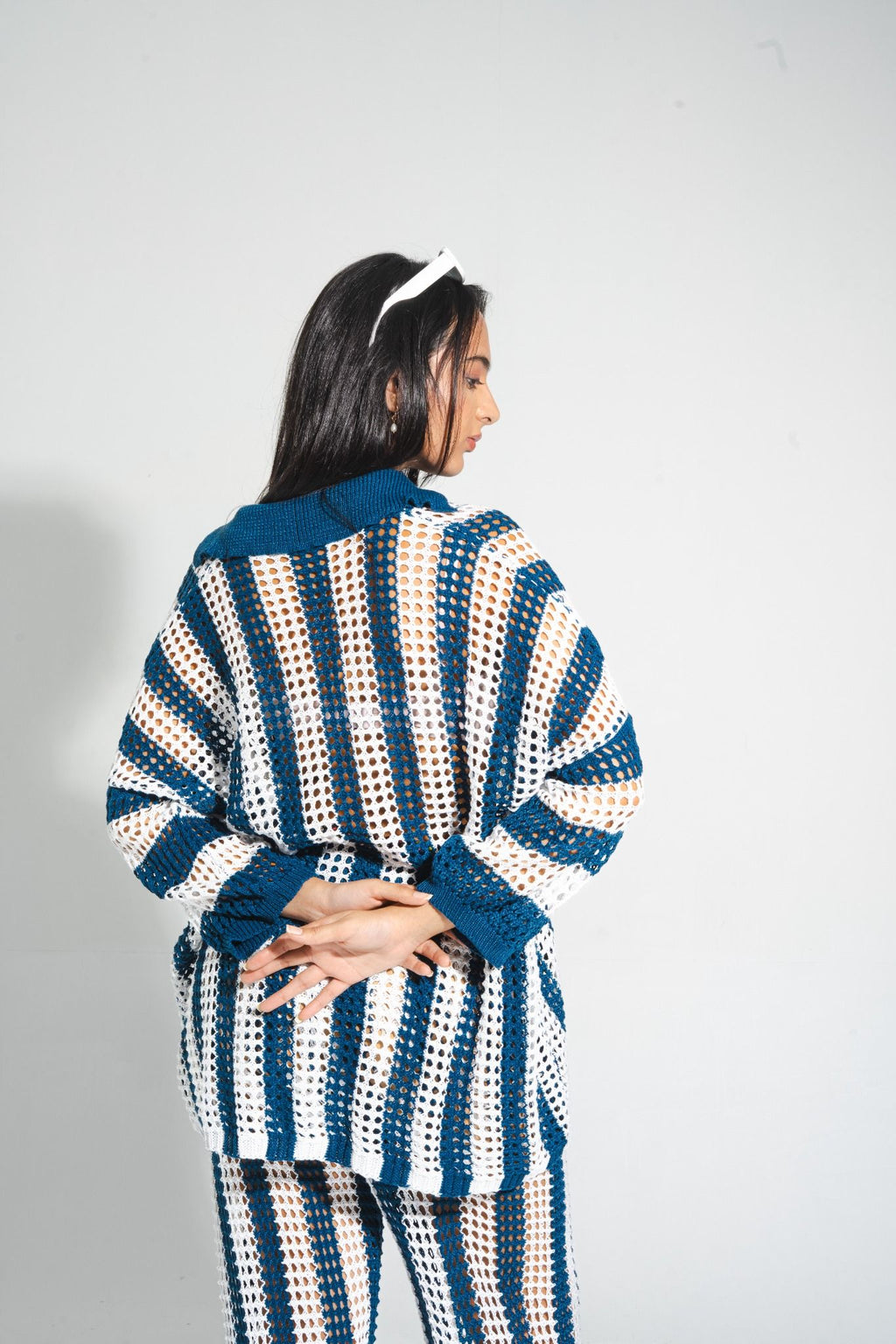 Striped crochet beach set with oversized shirt and wide-leg pants — Maeve Co-ord by Boarding Pass Store