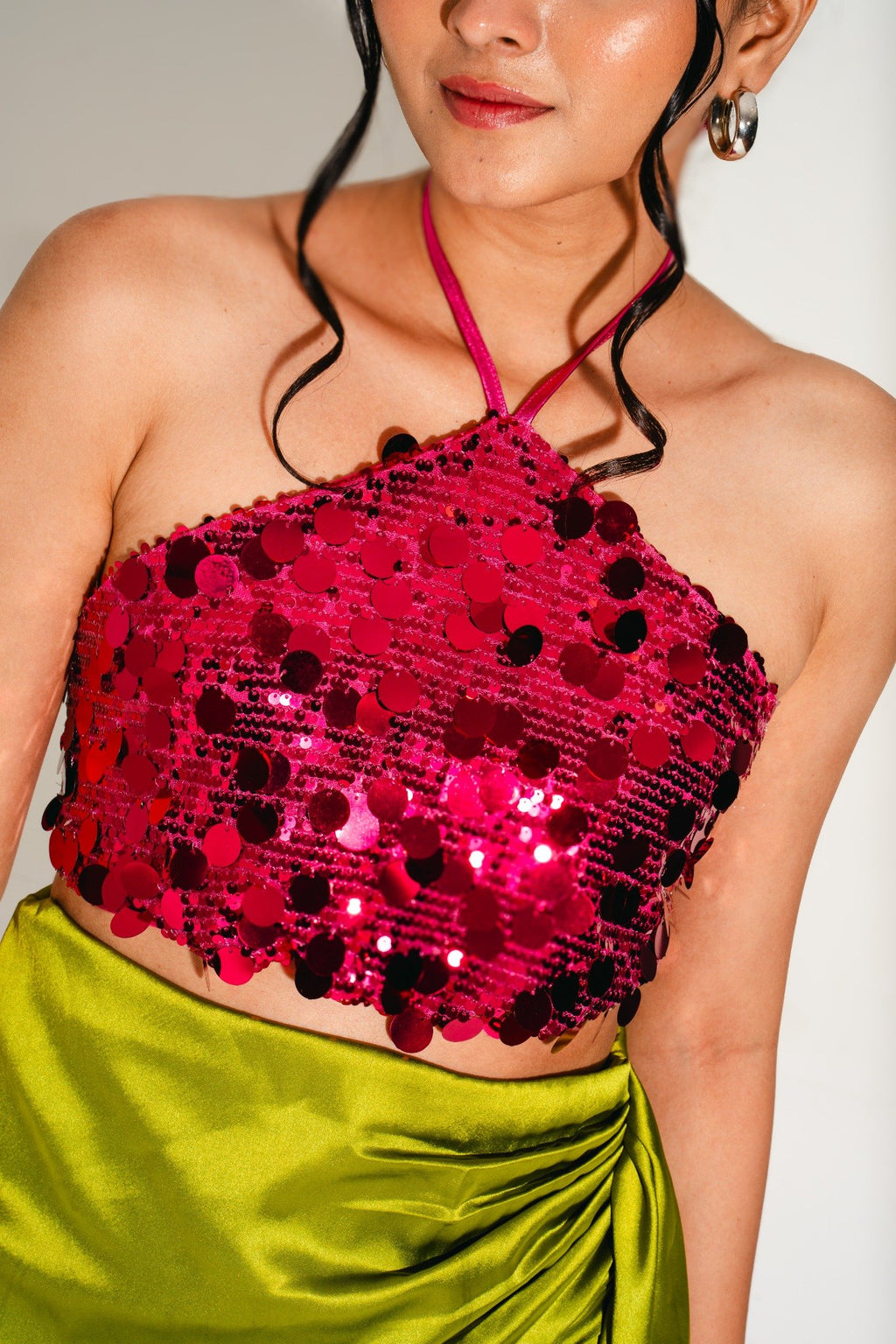 Shiny Gloss Pink sequin halter top for women – perfect statement partywear from Boarding Pass